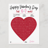 Kids Six Seven Valentine Word Search Heart Class シーズンポストカード (正面)