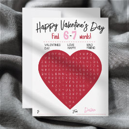 Kids Six Seven Valentine Word Search Heart Class ノートカード