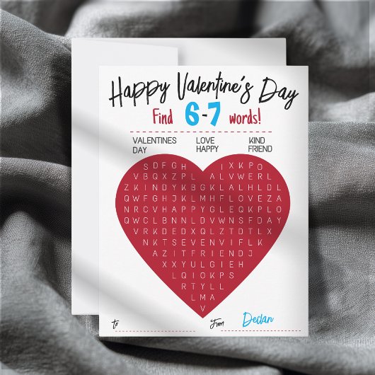 Kids Six Seven Valentine Word Search Heart Class ノートカード