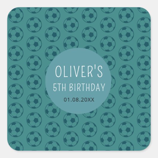 Kids Soccer Ball Blue Boys Birthday Party スクエアシール (正面)