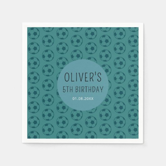 Kids Soccer Ball Blue Boys Birthday Party スタンダードカクテルナプキン (正面)