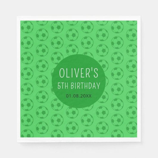 Kids Soccer Ball Green Boys Birthday Party スタンダードランチョンナプキン (正面)