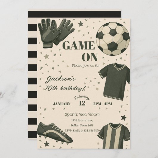 Kids Soccer Themed Birthday Invitation 招待状 (正面/裏面)