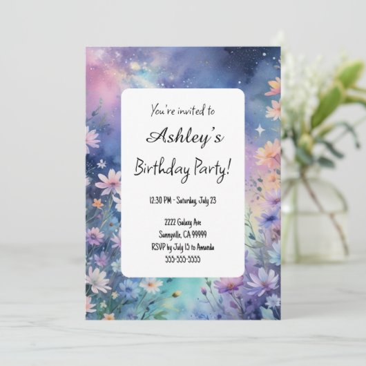 Kids Space Flower Themed Birthday Party  招待状 (スタンド正面)