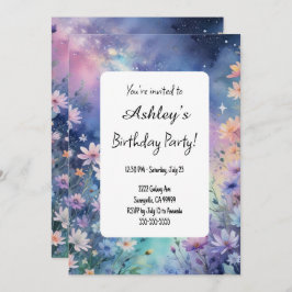 Kids Space Flower Themed Birthday Party  招待状