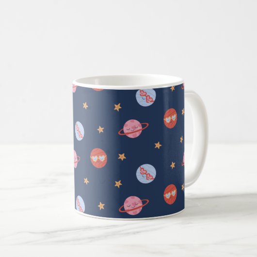 Kids Space Mini Pattern with Planets & Stars コーヒーマグカップ (正面右)