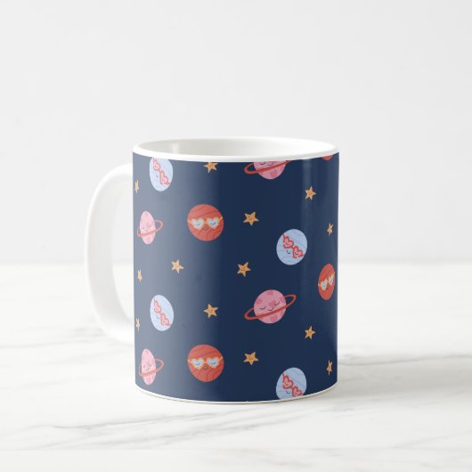 Kids Space Mini Pattern with Planets & Stars コーヒーマグカップ (正面左)