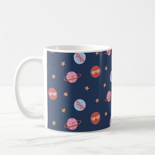 Kids Space Mini Pattern with Planets & Stars コーヒーマグカップ (左)