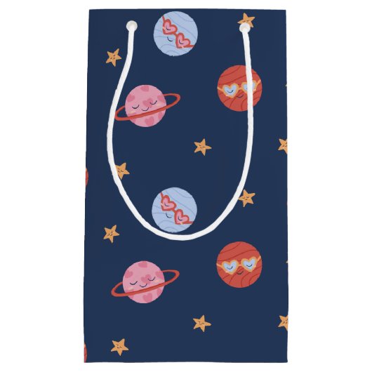 Kids Space Mini Pattern with Planets & Stars スモールペーパーバッグ (正面)