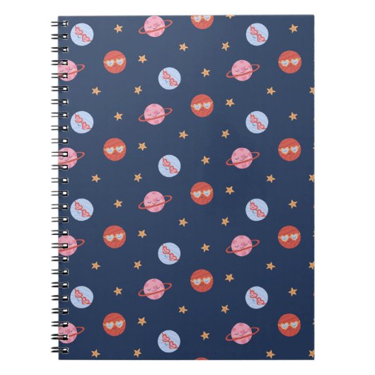 Kids Space Mini Pattern with Planets & Stars ノートブック (正面)