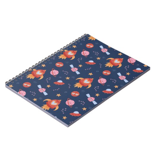 Kids Space Pattern with Rockets & Planets ノートブック (左側)