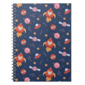 Kids Space Pattern with Rockets & Planets ノートブック (正面)