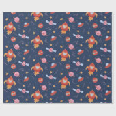 Kids Space Pattern with Rockets & Planets ラッピングペーパー (フラット)