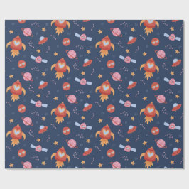Kids Space Pattern with Rockets & Planets ラッピングペーパー
