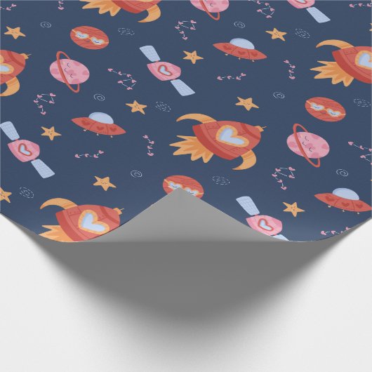 Kids Space Pattern with Rockets & Planets ラッピングペーパー (角)