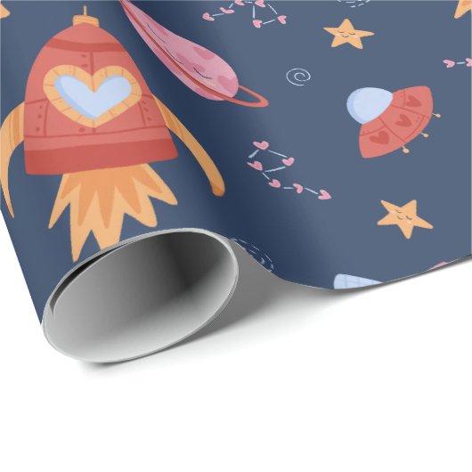 Kids Space Pattern with Rockets & Planets ラッピングペーパー (ロールコーナー)