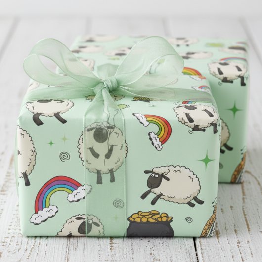 Kids St. Patrick’s Day Sheep & Shamrocks ラッピングペーパー