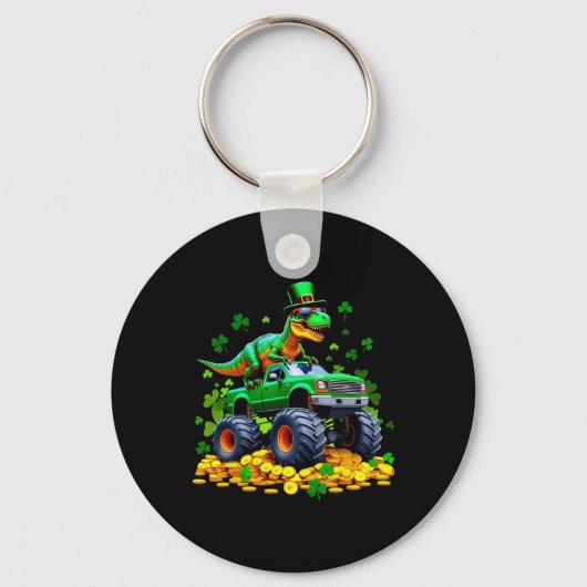 Kids St Patricks Day 2026 - Dinosaur Riding Monste キーホルダー (正面)