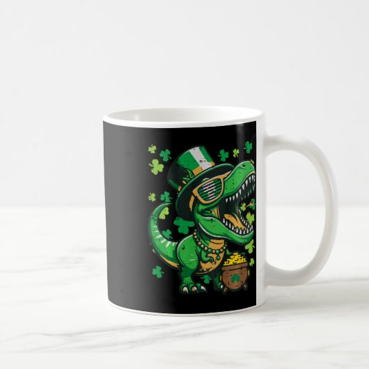 Kids St Patricks Day Dinosaur Saint Pattys Trex Bo コーヒーマグカップ (右)
