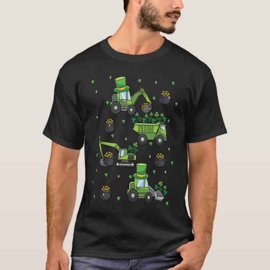 Kids St Patricks Day Trucks Construction Excavator Tシャツ (正面)