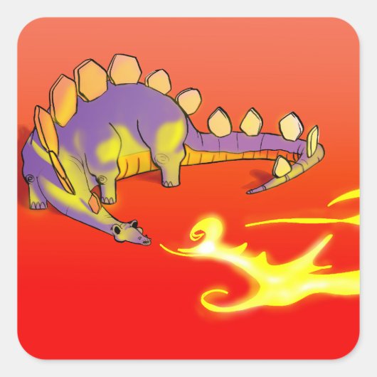 Kids Stegosaurus Brewing Fire by Alberto Rios スクエアシール (正面)