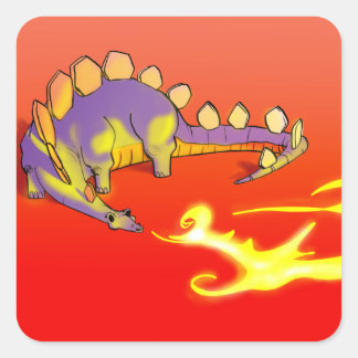Kids Stegosaurus Brewing Fire by Alberto Rios スクエアシール