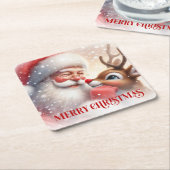 Kids Style Santa Rudolph Cute Christmas Coasters スクエアペーパーコースター (アングル)