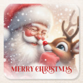 Kids Style Santa Rudolph Cute Christmas Coasters スクエアペーパーコースター (正面)
