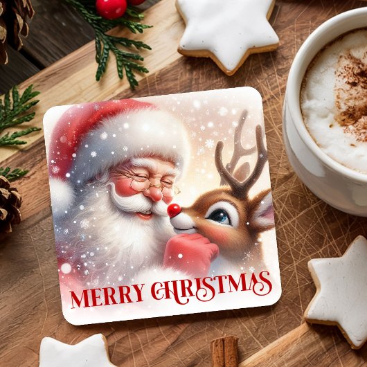 Kids Style Santa Rudolph Cute Christmas Coasters スクエアペーパーコースター