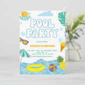 Kids Summer Fun Pool Party Birthday 招待状 (スタンド正面)