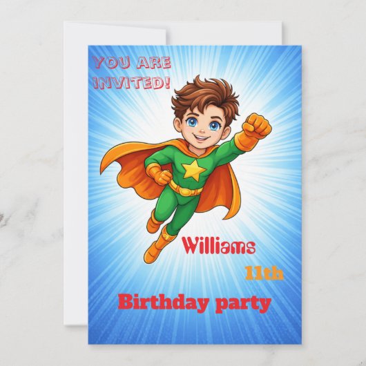 Kids Superhero Birthday Invitation 招待状 (正面)