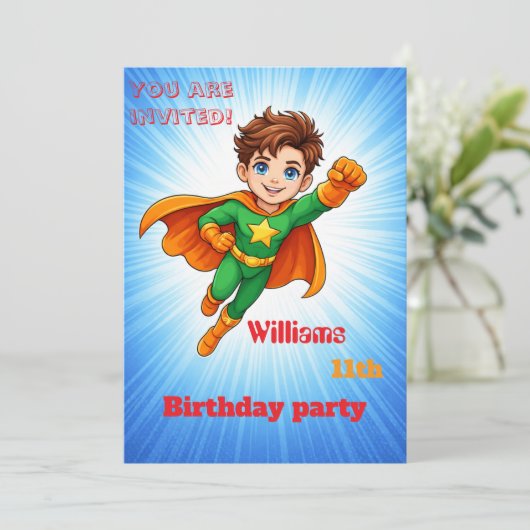 Kids Superhero Birthday Invitation 招待状 (スタンド正面)