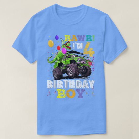 Kids T Rex Dinosaur Monster Truck 4th Birthday  Tシャツ (デザイン正面)