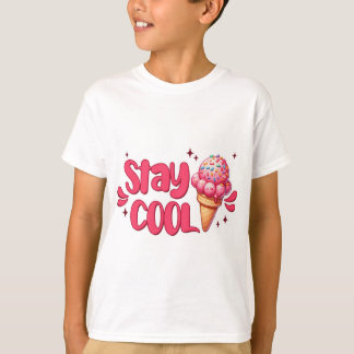 kids t-shirt with quote, stay cool with ice cream tシャツ