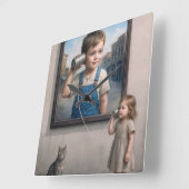 Kids Talking On a Retro Tin Can Telephone スクエア壁時計 (傾斜)