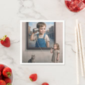 Kids Talking On a Retro Tin Can Telephone スタンダードカクテルナプキン (インサイチュ)