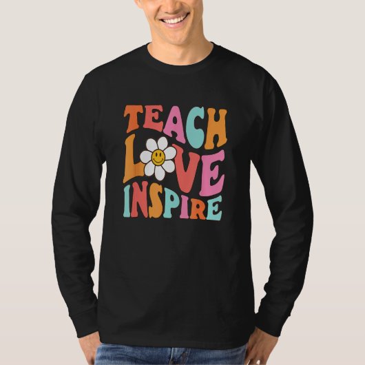 Kids Teach Love Inspire Retro  Back To School Teac Tシャツ (正面)