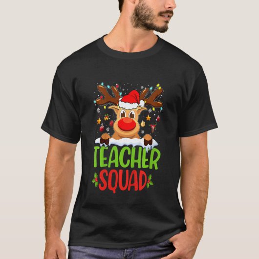 Kids Teacher Squad Santa Reindeer Christmas Lights Tシャツ (正面)