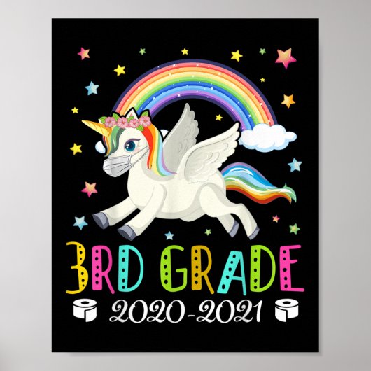 Kids Third Grade 2020 Quarantine Cute Unicorn ポスター (正面)