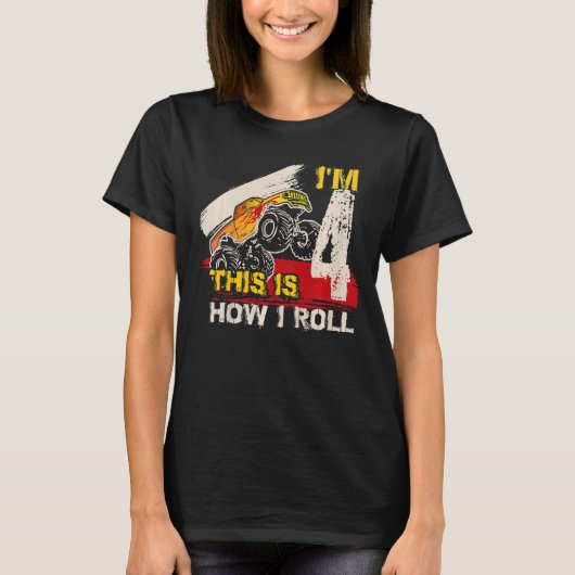 Kids This is How I 転が Monster Truck 4th Birthday Tシャツ (正面)