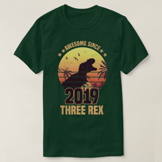 Kids Three Re 3rd Birthday Dinosaur 3 year old  Tシャツ (デザイン正面)