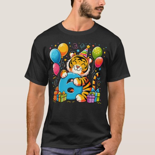 Kids Tiger Theme sixth Bday Party 6th Tiger Birthd Tシャツ (正面)