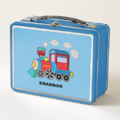 Kids Train Boys Blue Custom Name メタルランチボックス (正面)