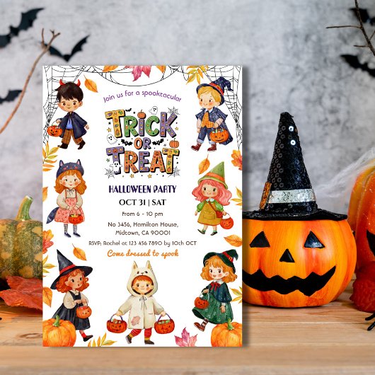 Kids Trick or Treat Halloween Party Spooky Costume 招待状