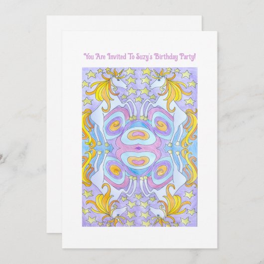 Kids Unicorn Birthday Invitation 招待状 (正面/裏面)