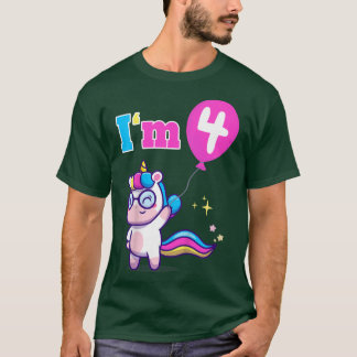 Kids Unicorn I'm 4 Four Four 4th Birthday for Gi Tシャツ