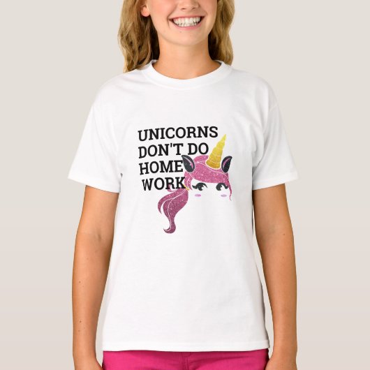 Kids Unicorn Tシャツ – 「宿題はやらないおもしろい」 (正面)