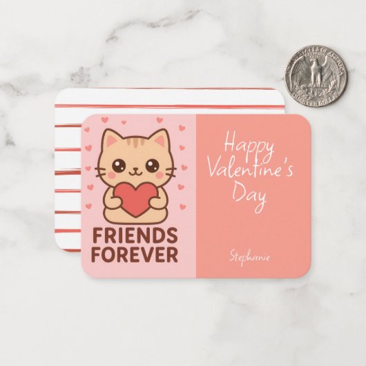 Kids Valentine Card Cute Cat Heart ノートカード (正面/裏面インサイチュ)