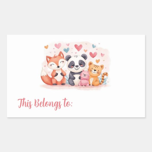 Kids Valentine Gift Labels | Cute Animal Stickers 長方形シール (正面)