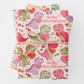 Kids valentine wrap  with dinosaurs &hearts ラッピングペーパーシート (インサイチュ)